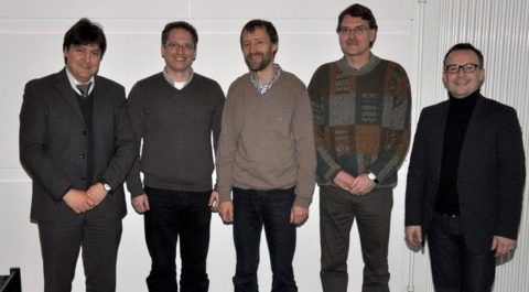 Prof. Boccaccini mit Prof. Engel, Prof. Fabry, PD Dr. Strick und Dr. Detsch beim 5. EFI Meeting in Erlangen