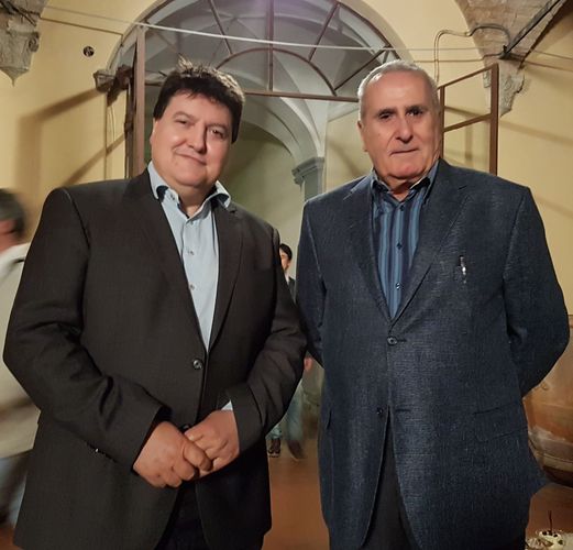 Professor Pietro Vincenzini mit Professor Boccaccini beim 14ten Keramik Kongress CIMTEC 2018 in Perugia, Italien.
