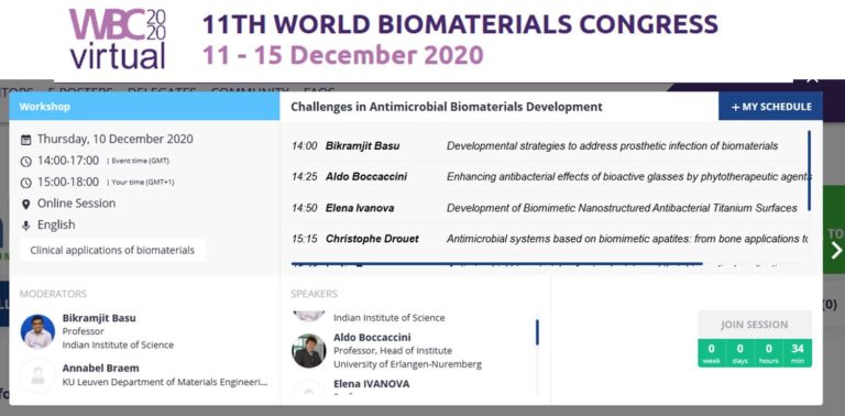 Successful participation at the 11th World Biomaterials Congress (WBC 2020)