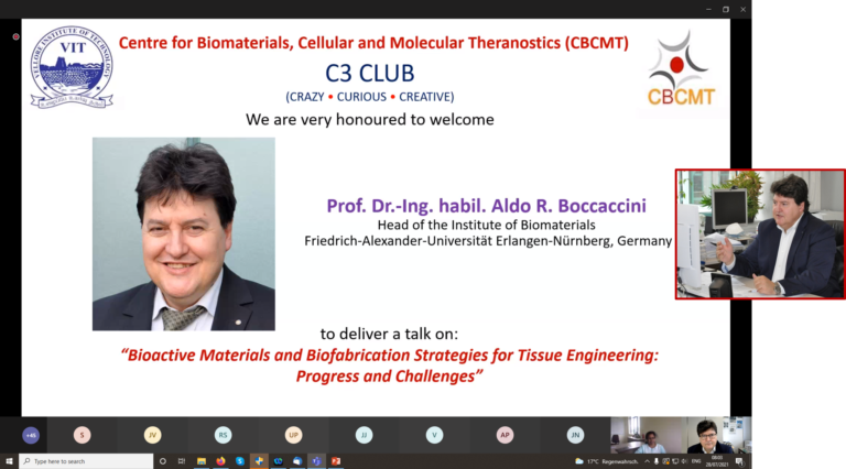 Prof. Boccaccini: invited speaker at Vellore Institute of Technology, India