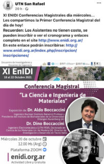 Towards entry "Prof. Boccaccini: plenary speaker at online (XI EnIDI ) meeting in Argentina"