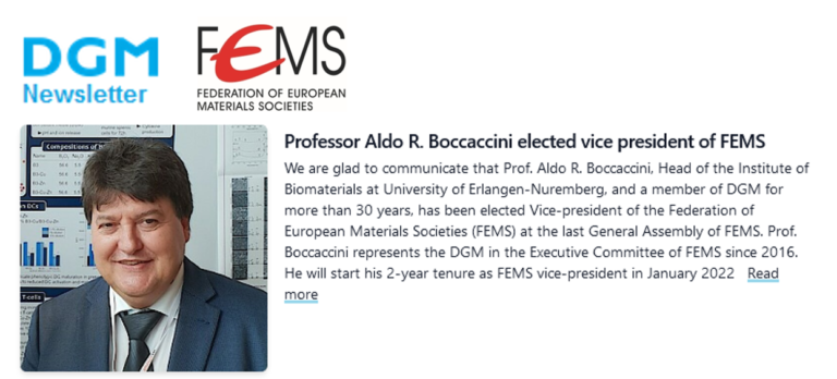 Prof. Aldo R. Boccaccini elected vice-president of FEMS