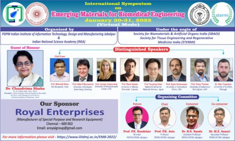 Towards entry "Prof. Boccaccini presents invited lecture (online) at the “International Symposium on Emerging Materials for Biomedical Engineering (EMB 2022)”, India"