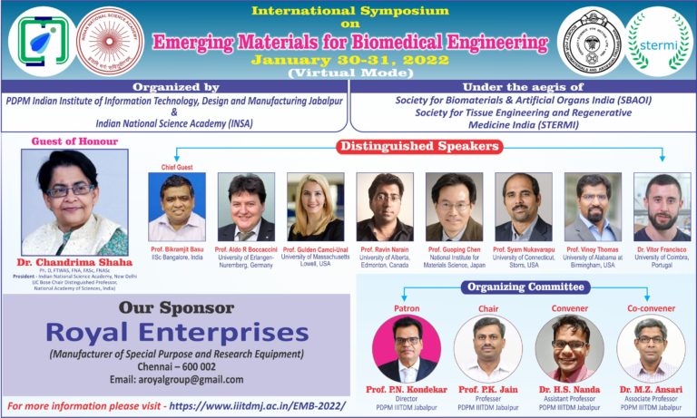 Prof. Boccaccini presents invited lecture (online) at the “International Symposium on Emerging Materials for Biomedical Engineering (EMB 2022)”, India