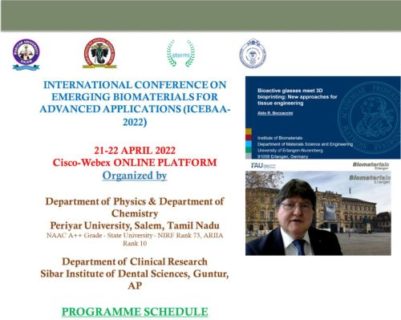 Towards entry "Prof. Boccaccini: invited speaker at online “International Conference on Emerging Biomaterials for Advanced Applications” organised in India"
