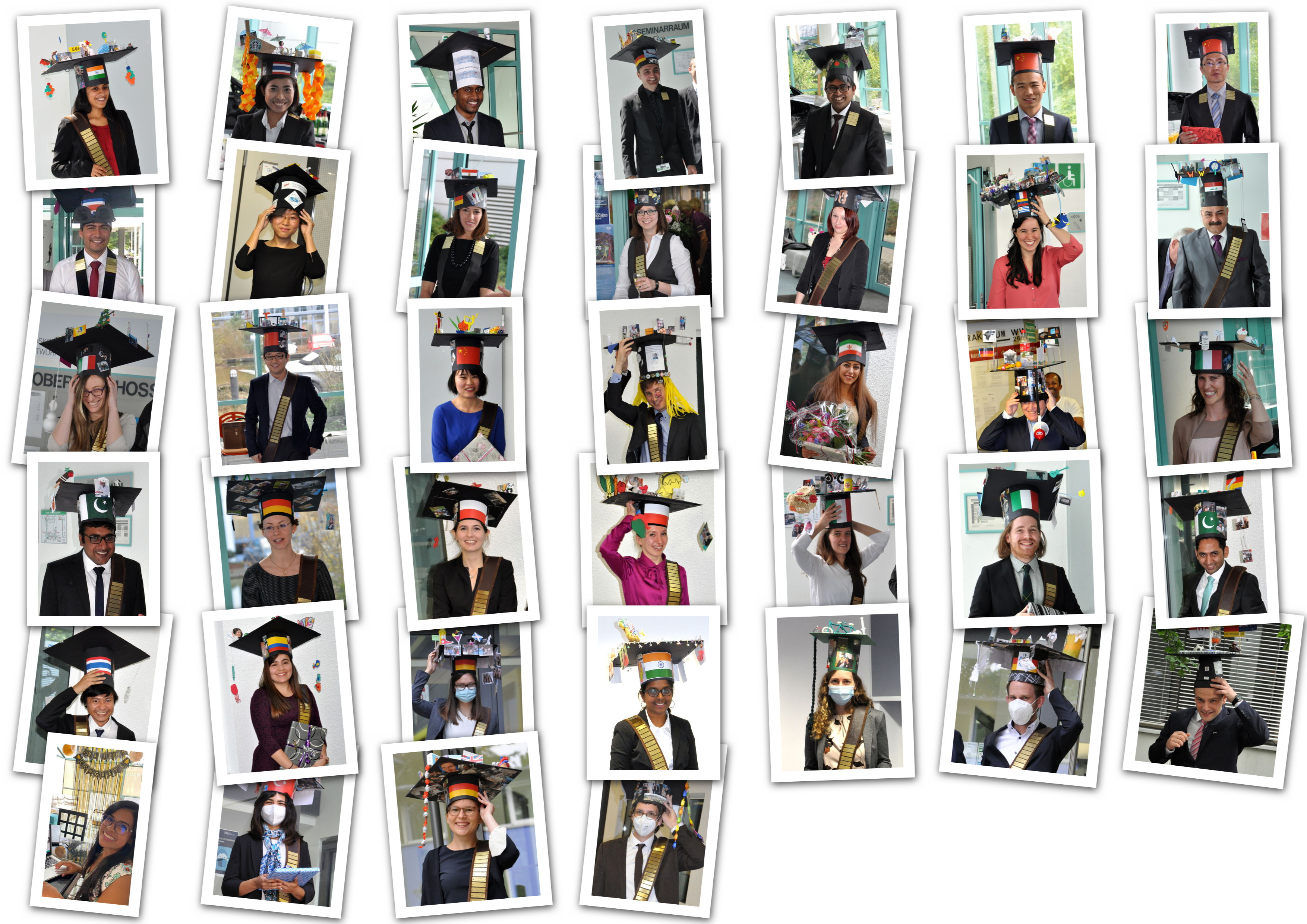all successful PhD candidates with their doctor hats as collage