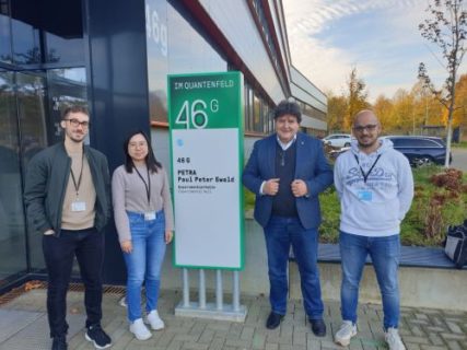 Prof. Boccaccini with Dr. Conceição, Francesco Iorio and Hsuan-Heng Lu, standing by the DESY sign