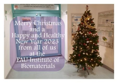 Christmas card of the institute of biomaterials wishing everyone Merry Christmas and Happy New Year!