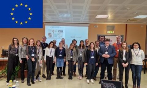 Prof. Boccaccini and Mrs. Hadzhieva standing with the rest of the members of the NANOBLOC team.