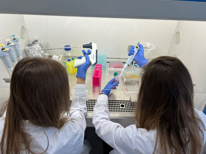Faina Bider and Zoya Hadzhieva working in the lab in Aristotele University