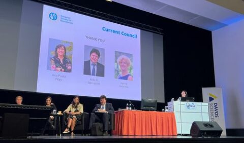 Prof. Boccaccini and the rest of the outgoing council on a stage.