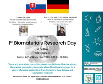 A screenshot of an introductory slide titled "1st Biomaterials Research Day"