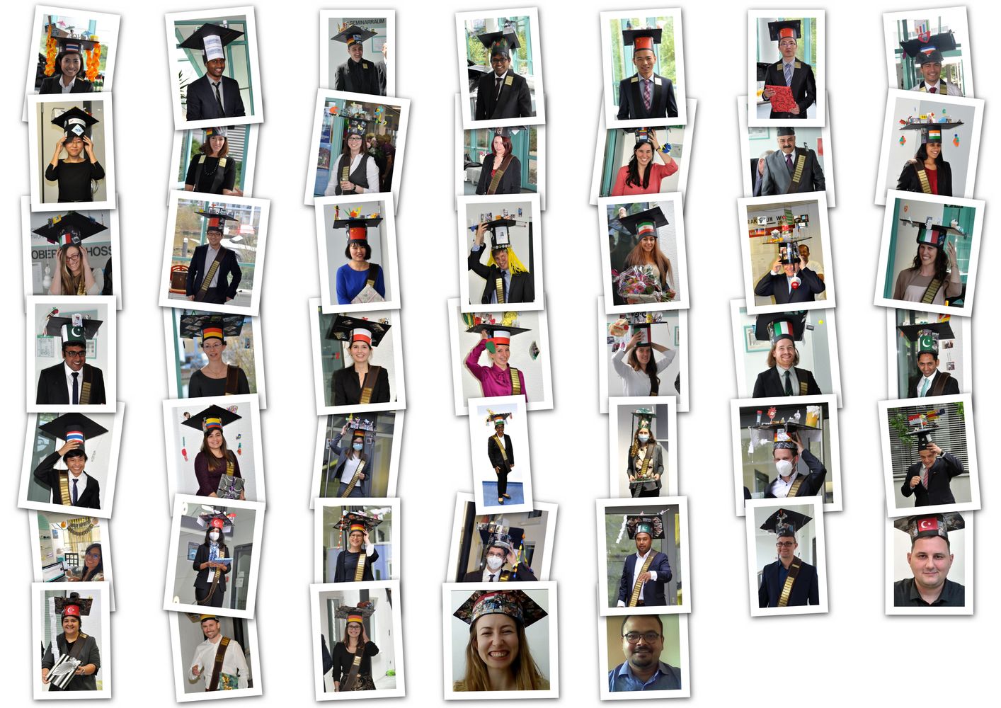all successful PhD candidates with their doctor hats as collage