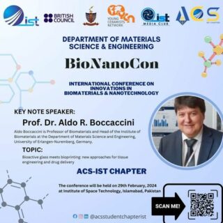 A conference flyer with Prof. Boccaccini's picture and presentation title