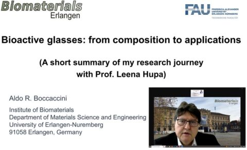 Sliide showing Prof Boccaccini presenting "A short summary of my research with Prof. Leena Hupa"
