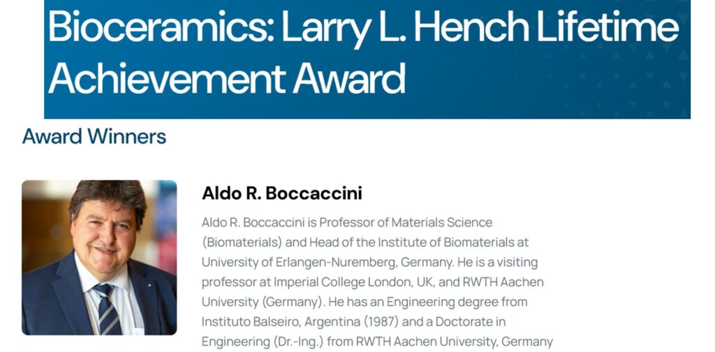 Announcement Prof. Boccaccini awarded the Larry Hench Award