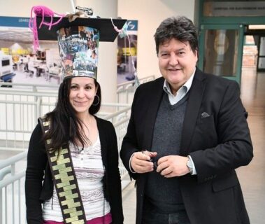 Prof. Boccaccini with Dr. Corcosa wearing the hat